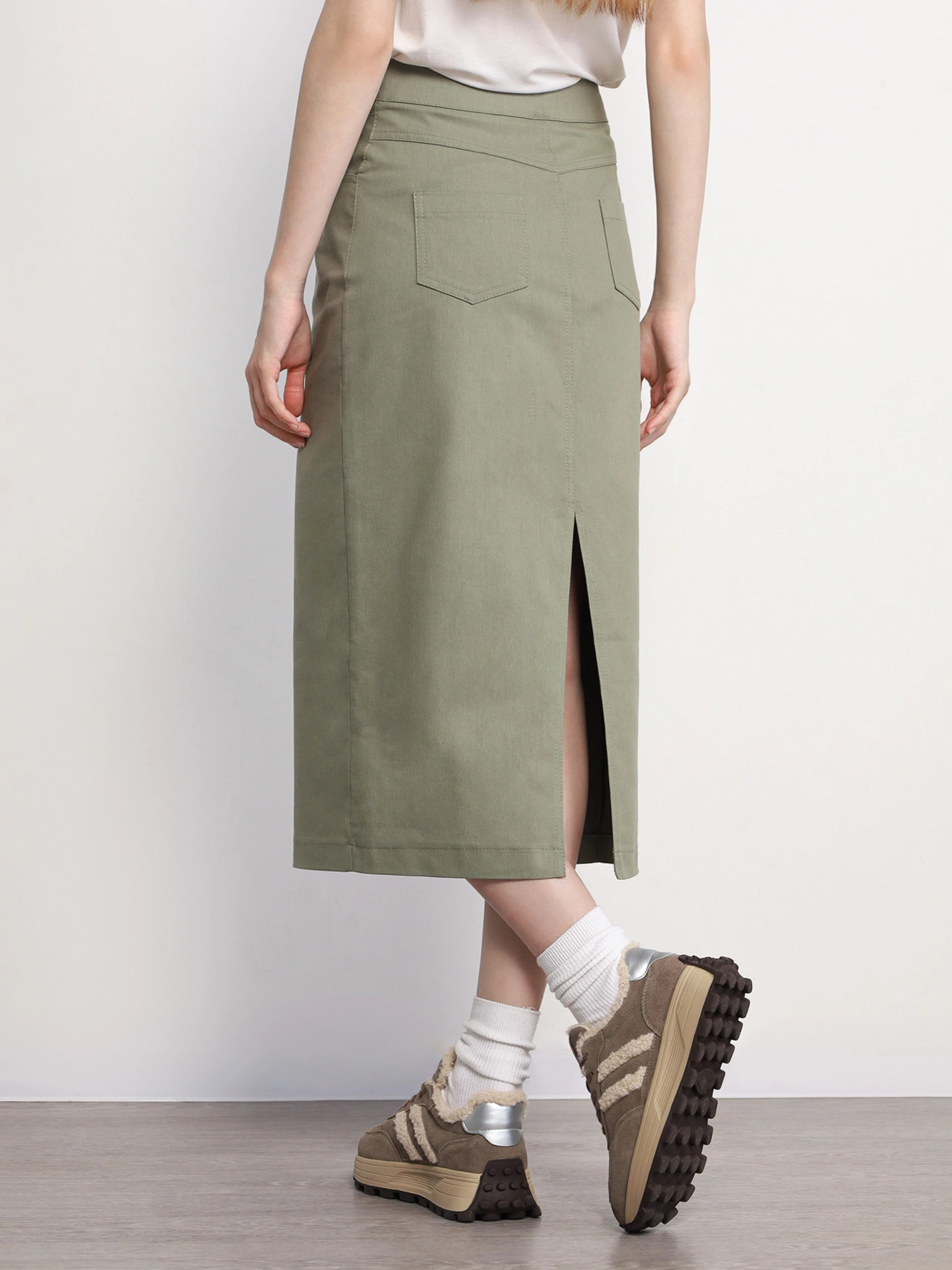 Юбка цвета хаки прямого кроя